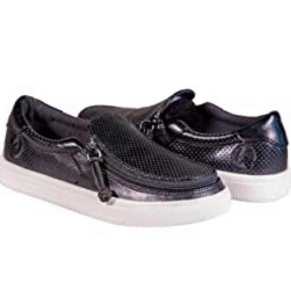 NWT Billy Footwear Black Patent Perforated No Laces Zip Up Low Top Shows